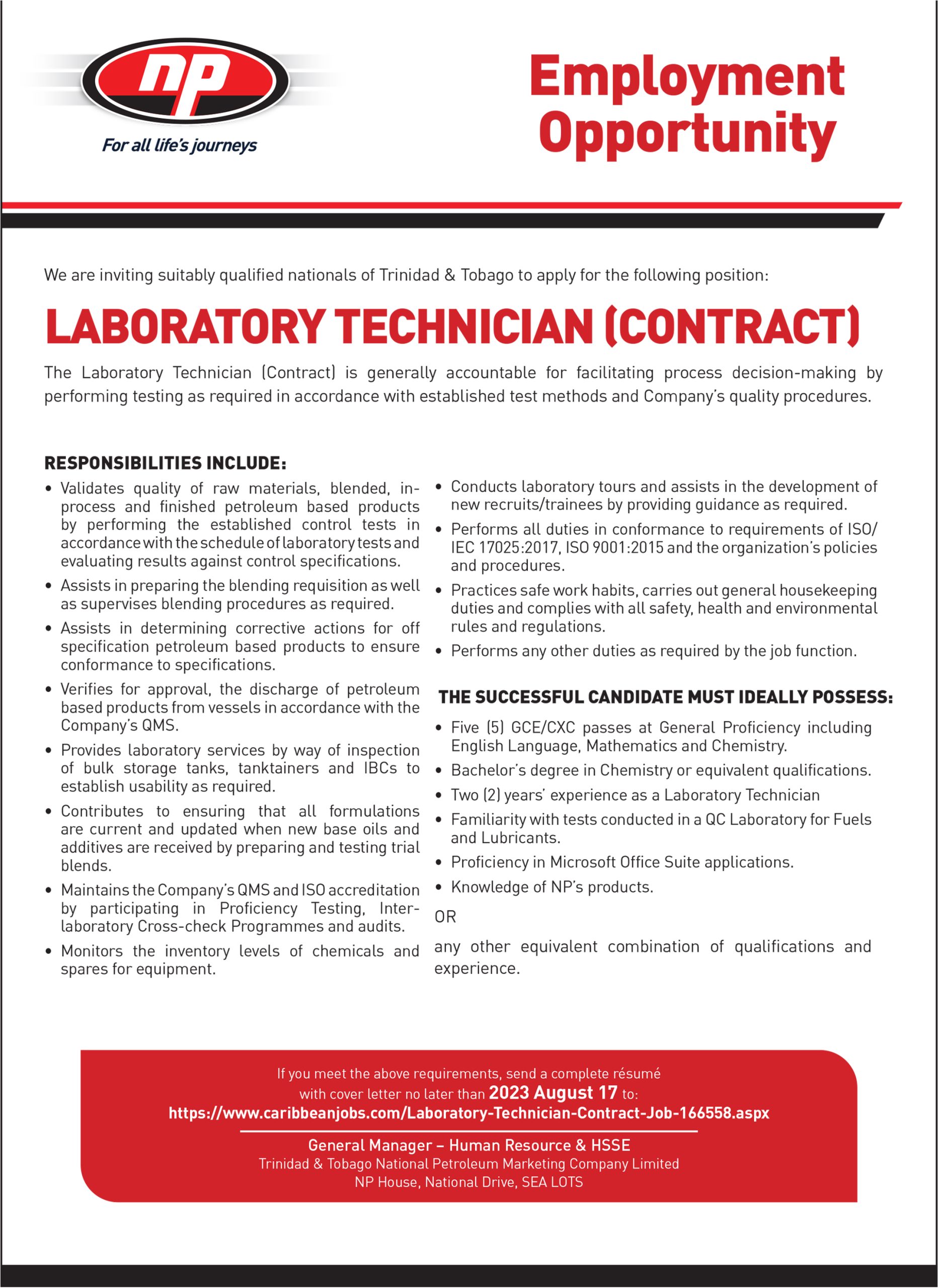 Careers Trinidad & Tobago National Petroleum Marketing Company Limited